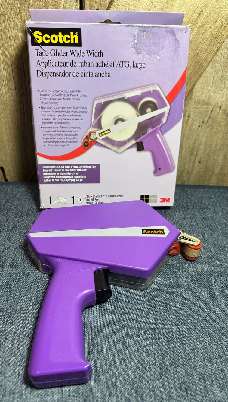 Scotch Tape Glider Wide Width Tape Dispenser Gift Wrap Gun w/Some Tape Scrapbook